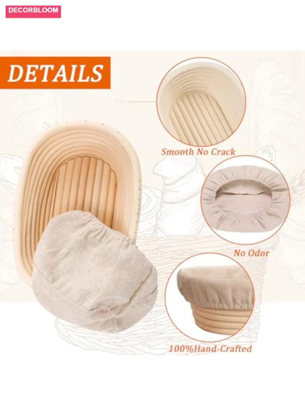 5 Pack Oval Banneton Proofing Baskets 6 Inch Natural Rattan with Linen Liners